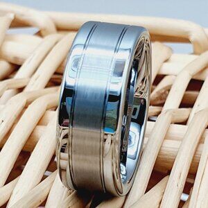 Unisex Tungsten Carbide Ring with Polished Beveled Edges W028